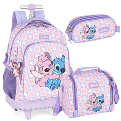 Kit Mochila de Rodinhas STITCH DISNEY Luxcel MC47741SC Lilás