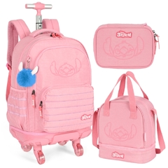 Kit Mochila Rodinhas STITCH DISNEY Salmão Luxcel MC49232SC
