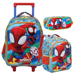 Kit Mochila Rodinhas Lancheira Estojo SPIDEY 3D Xeryus 13400