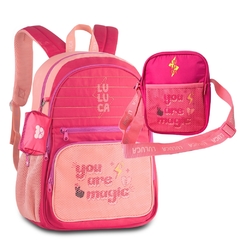 Kit Mochila de Costas e Bolsinha Oficial LULUCA LU2461 Rosa