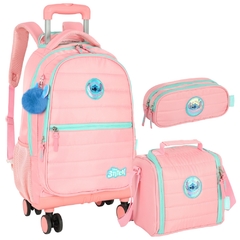 Kit Mochila Rodinhas STITCH DISNEY Salmão Luxcel MC47746SC