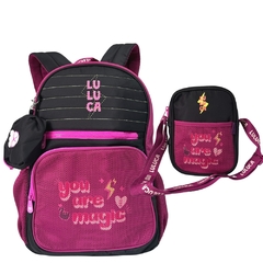 Kit Mochila de Costas e Bolsinha Oficial LULUCA LU2461 Preto