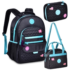 Kit Mochila Costas em Nylon OFICIAL LULUCA LU24089 Preto