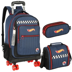 Kit Mochila Rodinhas Oficial HOT WHEELS Azul Luxcel MC47787