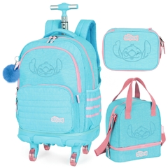Kit Mochila Rodinhas STITCH DISNEY Turquesa Luxcel MC49232SC