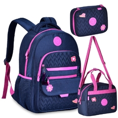 Kit Mochila de Costas em Nylon OFICIAL LULUCA LU24089 azul