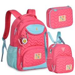 Kit Mochila de Costas em Nylon OFICIAL LULUCA LU24073 Rosa