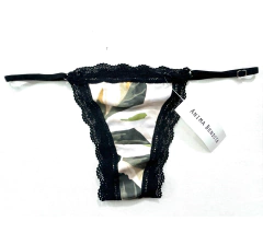 Tanga hojas verdes puntilla negra