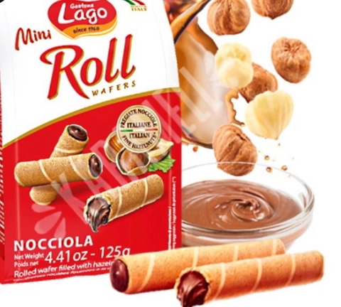 BISCOITOS WAFERS MINI ROLL NOCCIOLA - GASTONE LAGO - IMPORTADO ITÁLIA