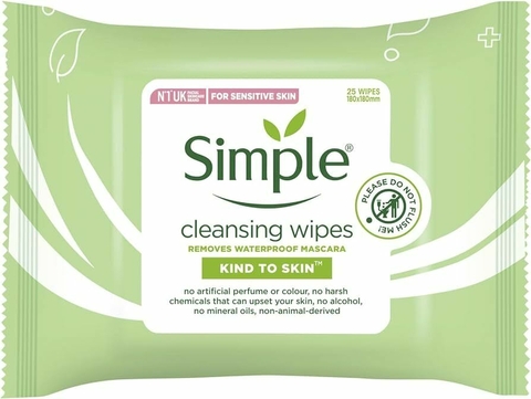 Lenço demaquilante para pele sensível Simple 20 lenços