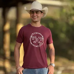 Camiseta Tex Team Masculina Vinho Estampa -Branco/Arame