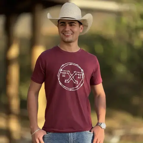 Camiseta Tex Team Masculina Vinho Estampa -Branco/Arame