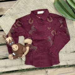 CAMISA OS VAQUEIROS FEM INFANTIL PD HORSE VINHO - V24-25080