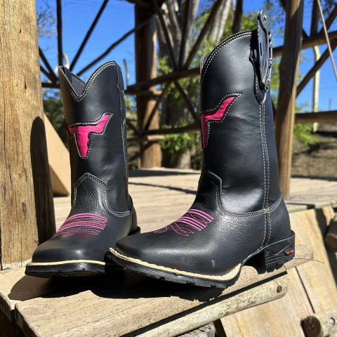 BOTA JUMA TEXANA CABEÇA DE BOI ROSA + CANIVETE