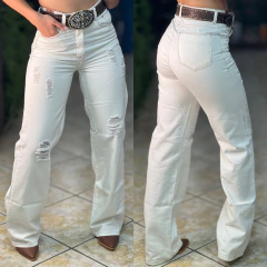 CALÇA FEM WIDE LEG RASGOS BRANCA - 2665