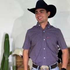 Camisa Os Vaqueiros Masc MC Xadrez - Azul Marinho/Rosa - comprar online