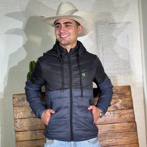 Jaqueta Tuff Masc Preto C/ Cinza Logo Verde Neon - comprar online