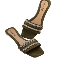 Rasteira Pâmella Diniz Brilhante Camurça - Verde Musgo