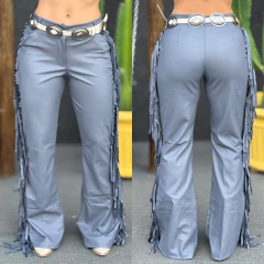 Calça Montana em Courino Flare de Franjas - Cinza - comprar online