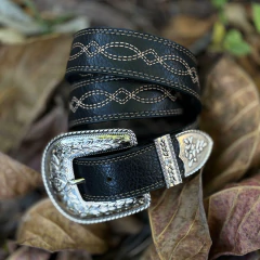 Cinto Florão Feminino Tamanho Único Preto com Bordado Caramelo - 105CM - comprar online