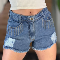 Shorts Alizanda Feminino Jeans Rasgos com Strass - 109911F - comprar online