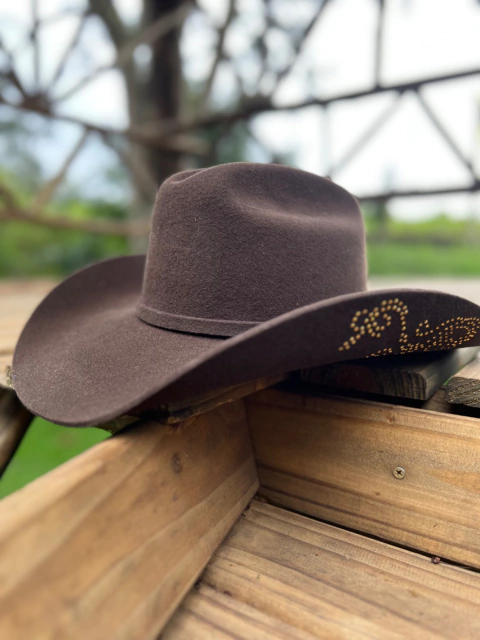 CHAPEU MUNDIAL ARIZONA DE FELTRO CAFÉ COM STRASS