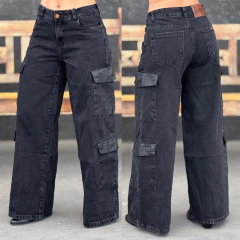 Calça Consciência Jeans Relaxed Cargo Preta Marmorizada-24705 - comprar online