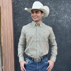 Camisa Moiadeiros Masculina Ml Xadrez Verde Laranja e Logo Marrom - CML2471 - comprar online