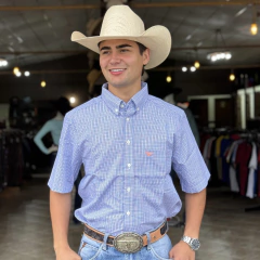 Camisa Rodeo Farm Masculina Xadrez Mc Azul e Rosa - 001