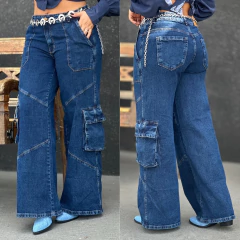 Calça Consciência Jeans Wide Relaxed Cargo Escura - 24565 - comprar online