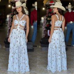 Vestido Longo Rosa Lilas Branco - Sol