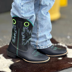Bota Texana Tex Team Masculina Douglas Preta Bordado Verde - comprar online