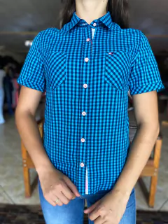 CAMISETE FEMININA MANGA CURTA XADREZ AZUL RIVERTON