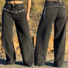 Calça Consciência Jeans Relaxed Wid Leg Marmorizada Preta - 29909 - comprar online
