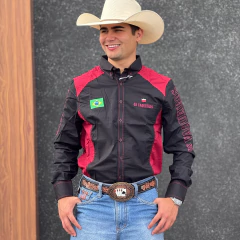 Camisa Os Vaqueiros Masculina Competição Preta Recorte Vinho - 20021 - comprar online