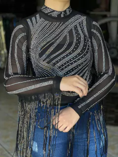 BODY DE FRANJA BRILHANTE PRETO