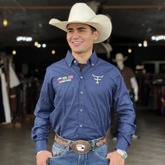 Camisa Texas Farm Masculina Ml Competição Azul Marinho/Bege - CP007 - comprar online