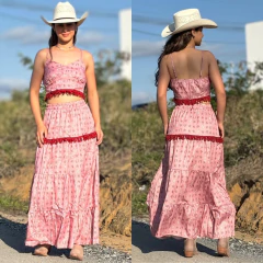Conjunto Estela Saia e Cropped Rosa - 665 - comprar online