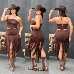 Conjunto Missouri em Suede com Franjas - Marrom - comprar online