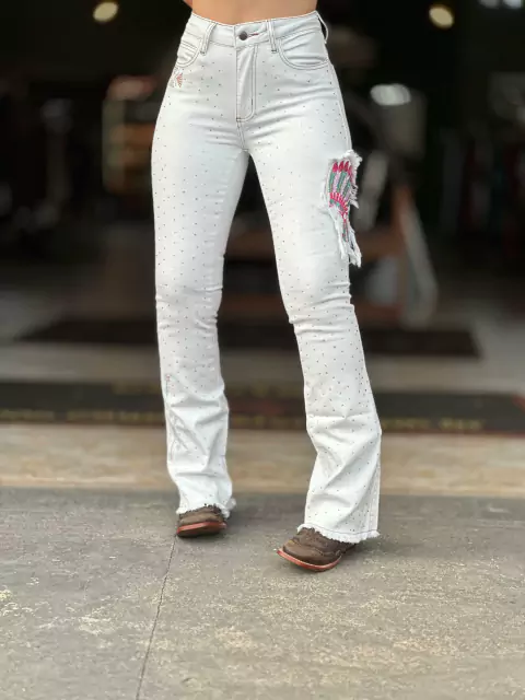 CALÇA TEX TEAM FEM C/ BRILHO BRANCA - COCAR