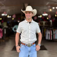 CAMISA SIBRA MASC M\C BEGE ESTAMP. TRIGO - 018613