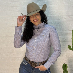 CAMISA RODEO FARM FEM ML XADREZ - AZUL/CARAMELO