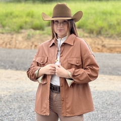 JAQUETA CONSCIÊNCIA JEANS OVER SIZE COURO EM SINTÉTICO CARAMELO - 22741