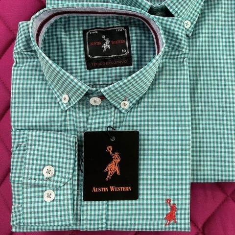 CAMISA AUSTIN WESTERN INF UNISSEX ML - TURQUESA