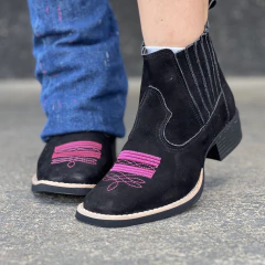 BOTINA TEX TEAM FEM FLORÃO PINK - PRETO