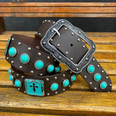 CINTO MASTER CRUZ COM PEDRARIA - TURQUESA