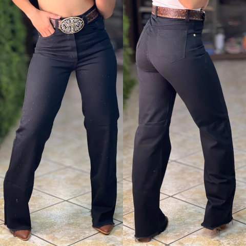 CALÇA ISA EVIDENCE WIDE LEG PRETA COM BRILHO - 2645