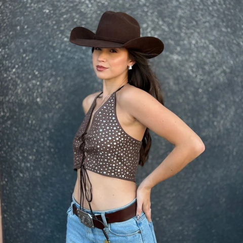 Top Cropped Texas Glow Marrom - UN3309