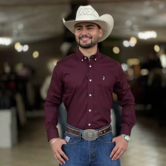 Camisa Austin Masculina ML Vinho Logo Cinza - comprar online