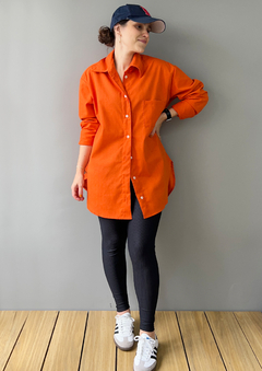 Camisa Manga Longa Oversized Linho Laranja - comprar online